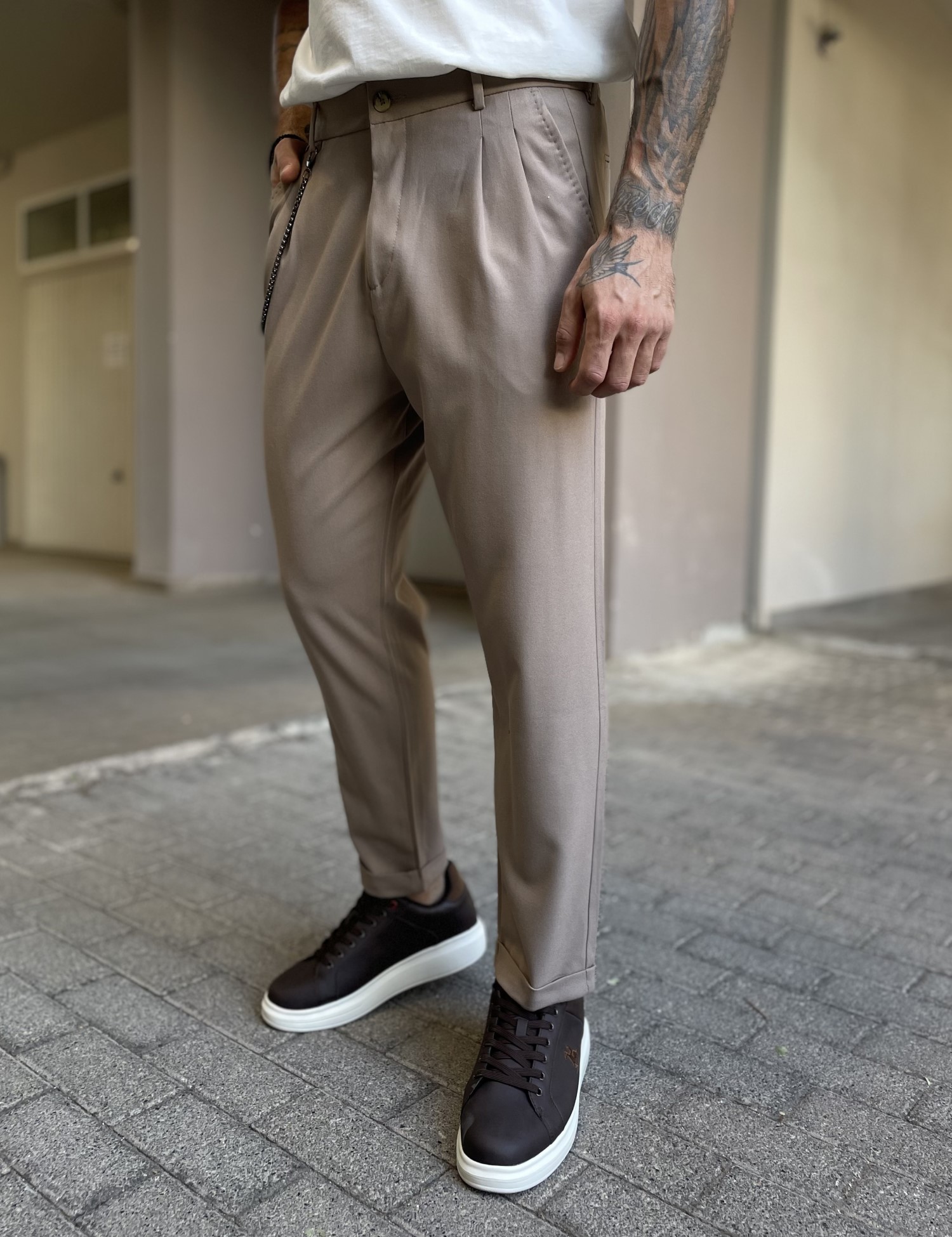 JOGGERMEN Joggermen ανδρικό πούρο υφασμάτινο παντελόνι με πιέτες και λάστιχο στην μέση 2003P